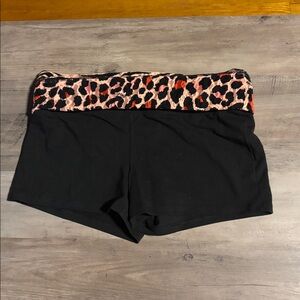 PINK Victoria's Secret Black Shorts with Leopard Print Waistband